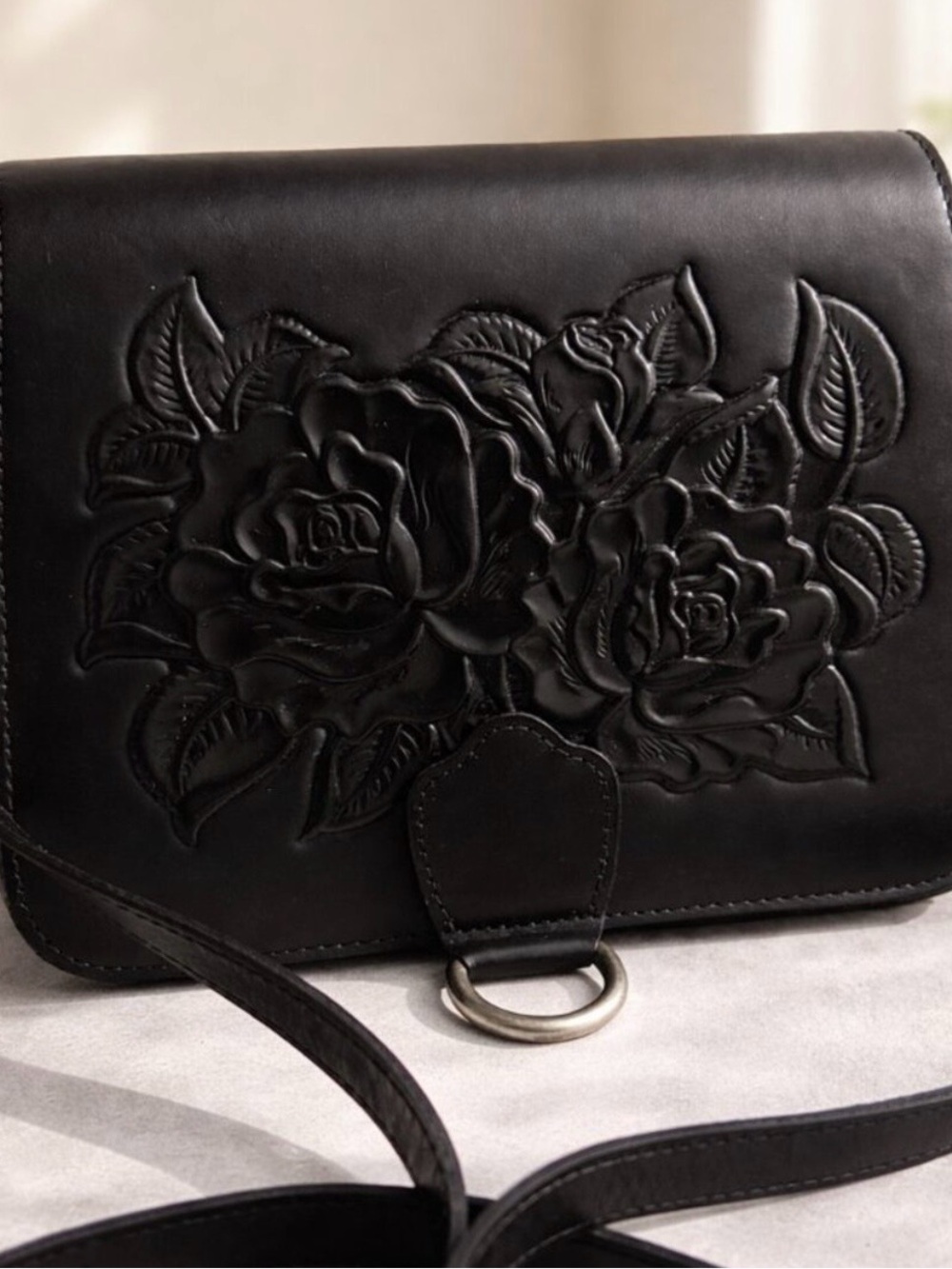 Patricia Nash Embossed Floral Leather Crossbody Bag - Black - Beautiful